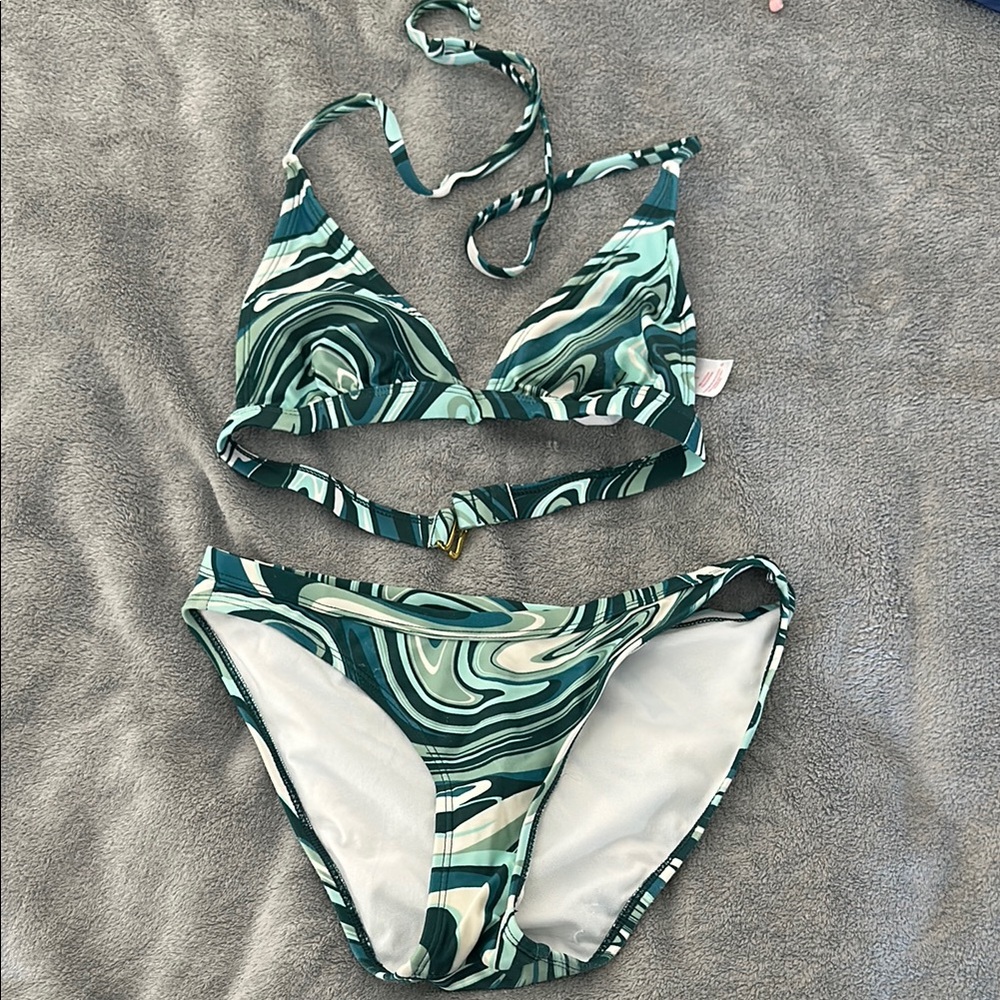 Xhilaration Green Blue Swirl Bikini Set